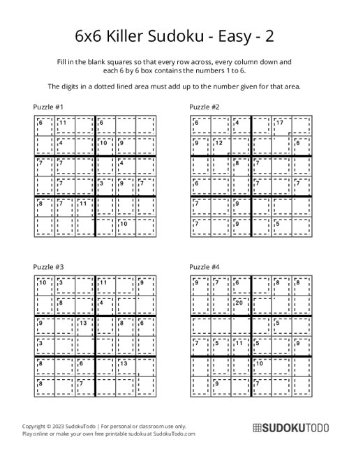 6x6 Killer Sudoku - Easy - 2