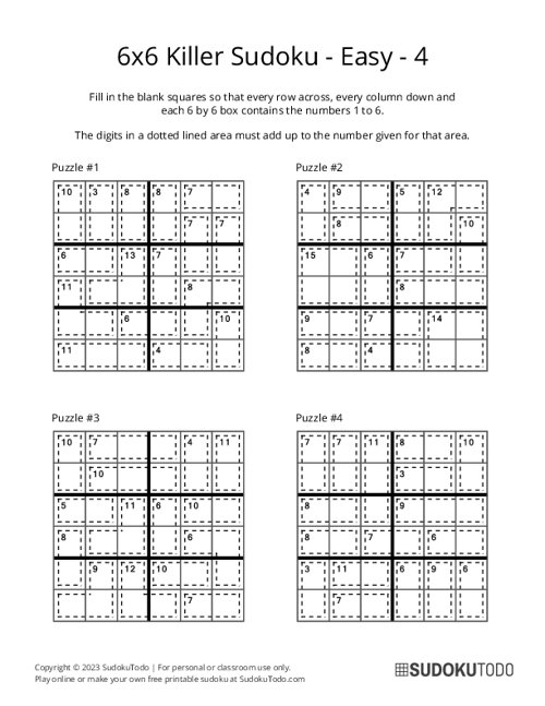 6x6 Killer Sudoku - Easy - 4