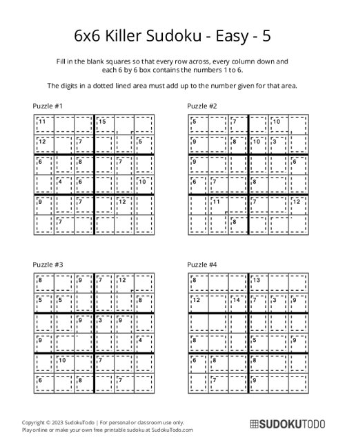 6x6 Killer Sudoku - Easy - 5