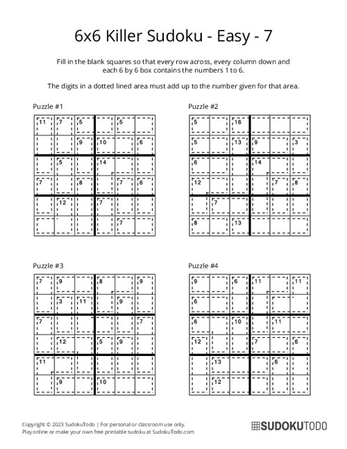 6x6 Killer Sudoku - Easy - 7