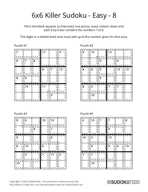6x6 Killer Sudoku - Easy - 8