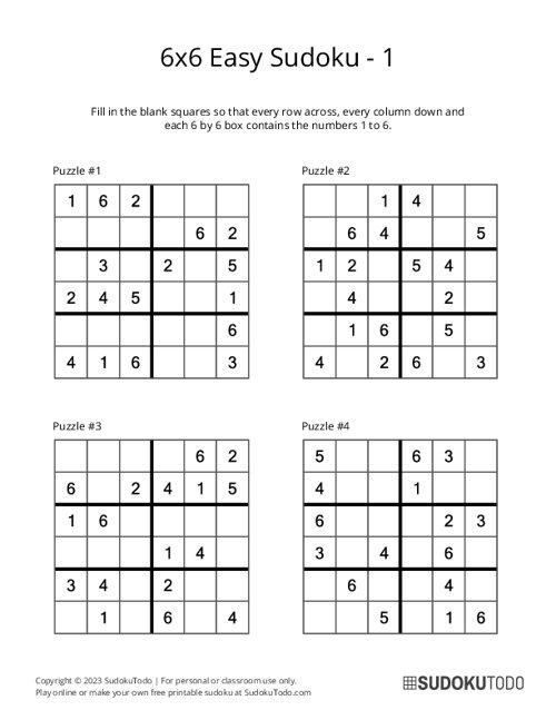 6x6 Sudoku - Easy - 1