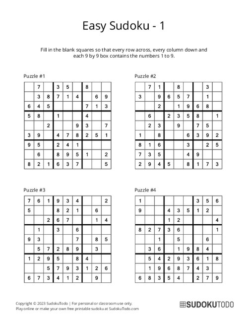 9x9 Sudoku - Easy - 1