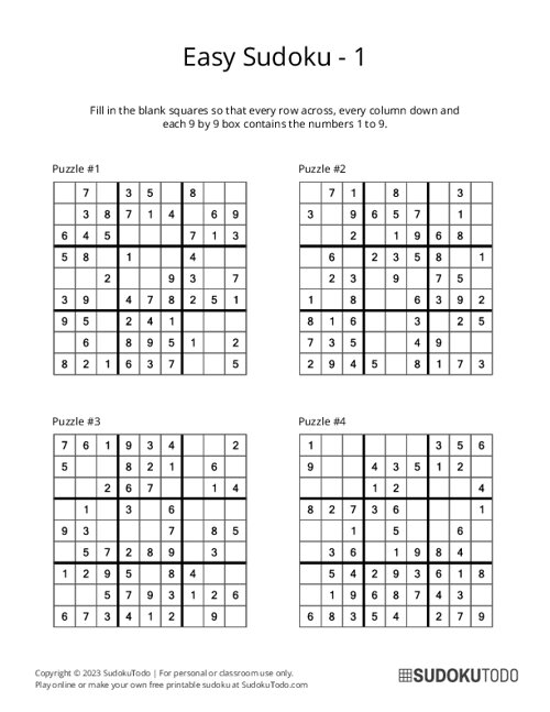 Sudoku Puzzles Printable