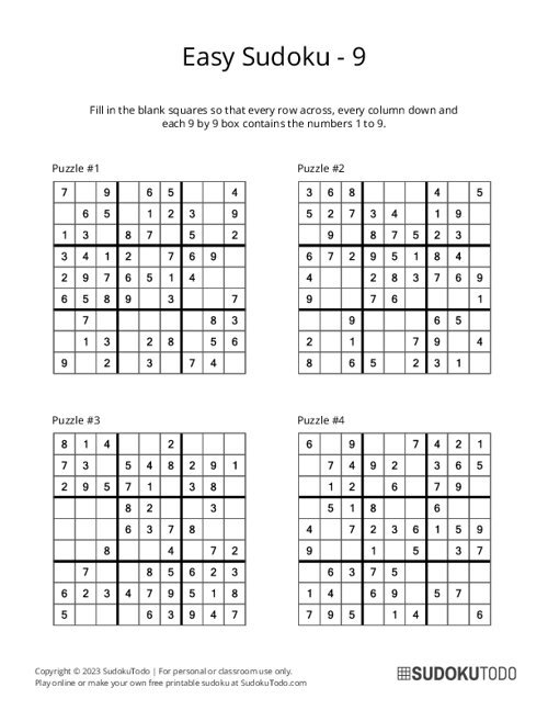 9x9 Sudoku - Easy - 9