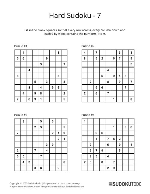 9x9 Sudoku - Hard - 7
