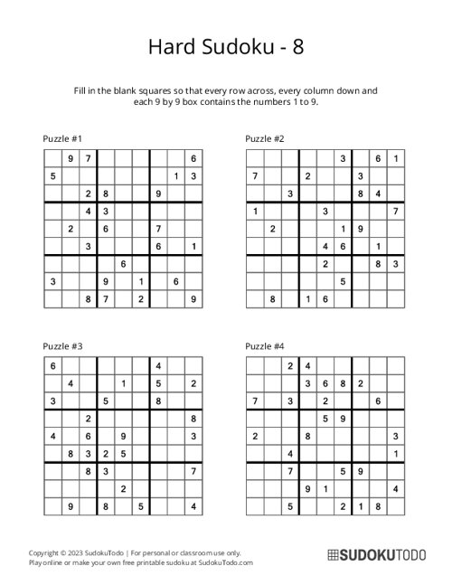 9x9 Sudoku - Hard - 8