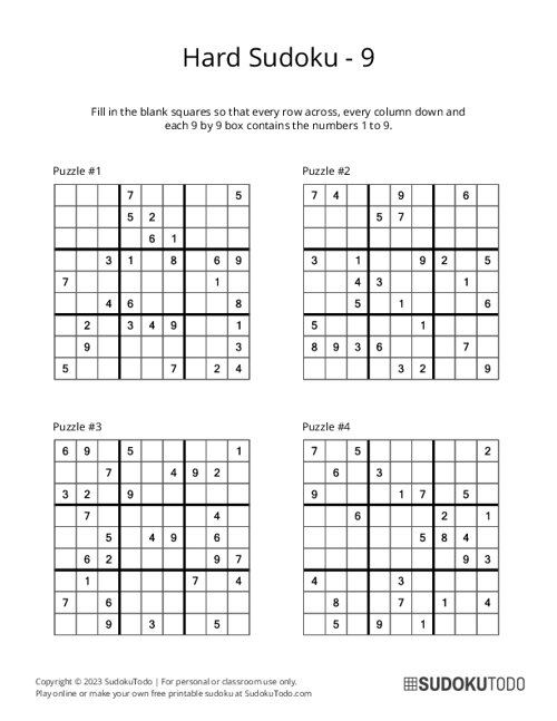 9x9 Sudoku - Hard - 9