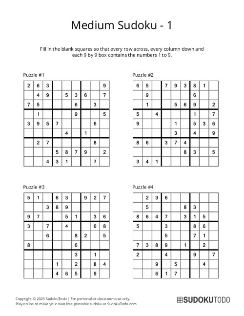 9x9 Sudoku - Medium - 1