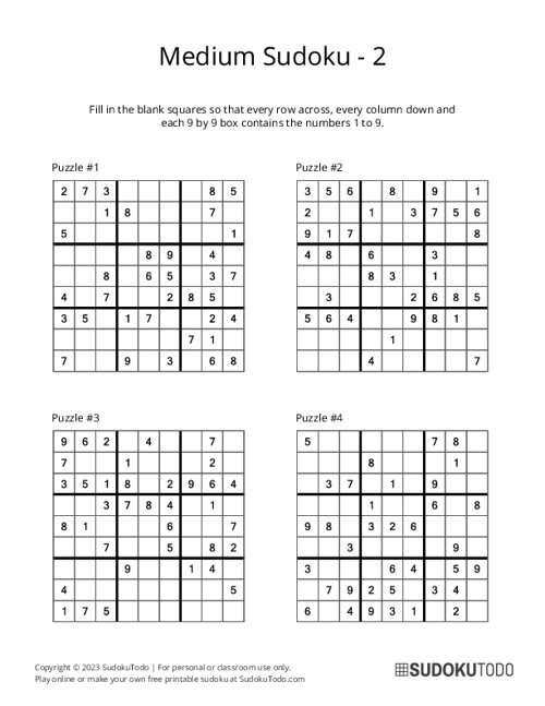 9x9 Sudoku - Medium - 2