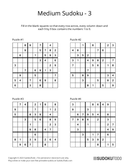 9x9 Sudoku - Medium - 3