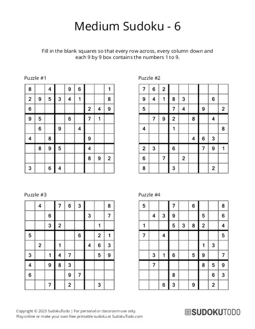 9x9 Sudoku - Medium - 6