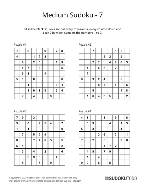 9x9 Sudoku - Medium - 7