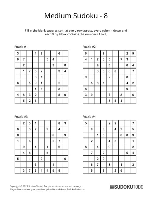 9x9 Sudoku - Medium - 8