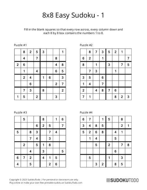 8x8 Sudoku - Easy - 1