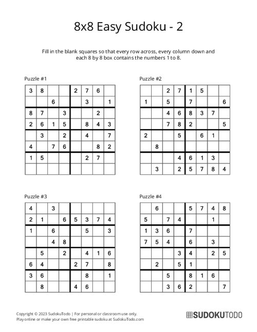 8x8 Sudoku - Easy - 2