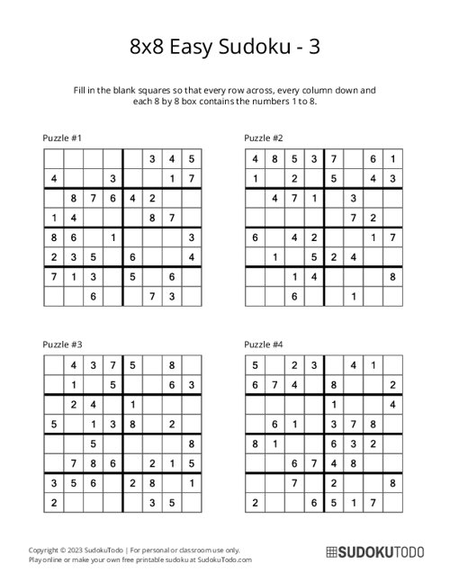 8x8 Sudoku - Easy - 3