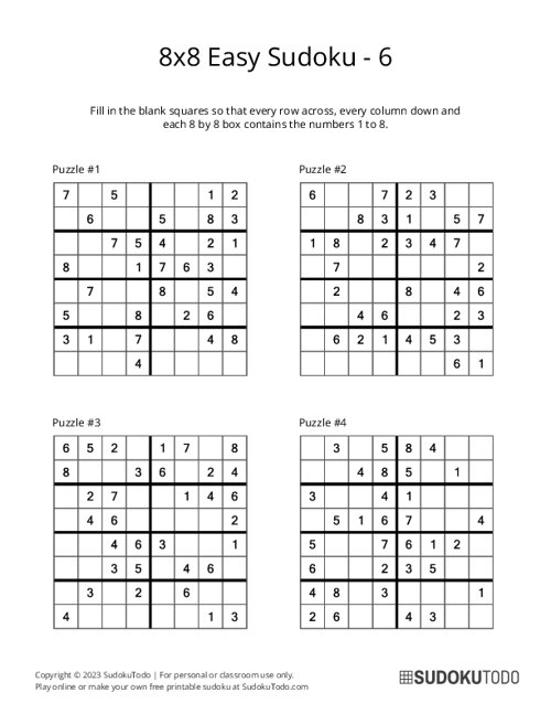 8x8 Sudoku - Easy - 6