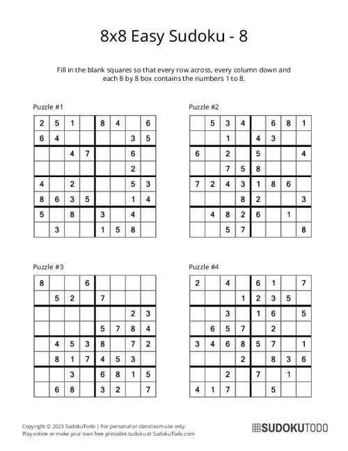 8x8 Sudoku - Easy - 8
