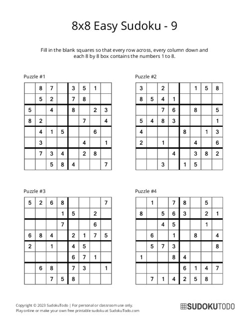 8x8 Sudoku - Easy - 9