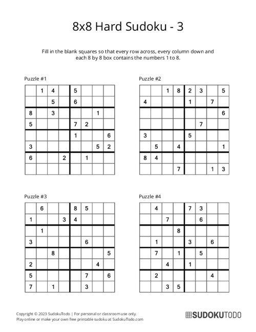 8x8 Sudoku - Hard - 3