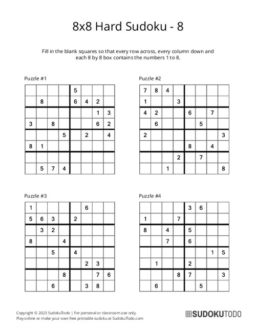 8x8 Sudoku - Hard - 8