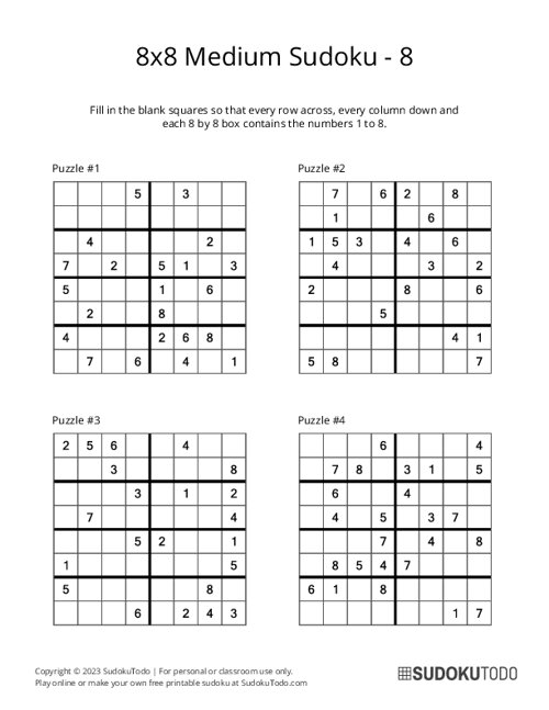 8x8 Sudoku - Medium - 8