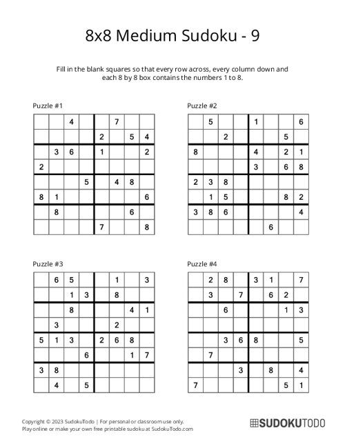 8x8 Sudoku - Medium - 9