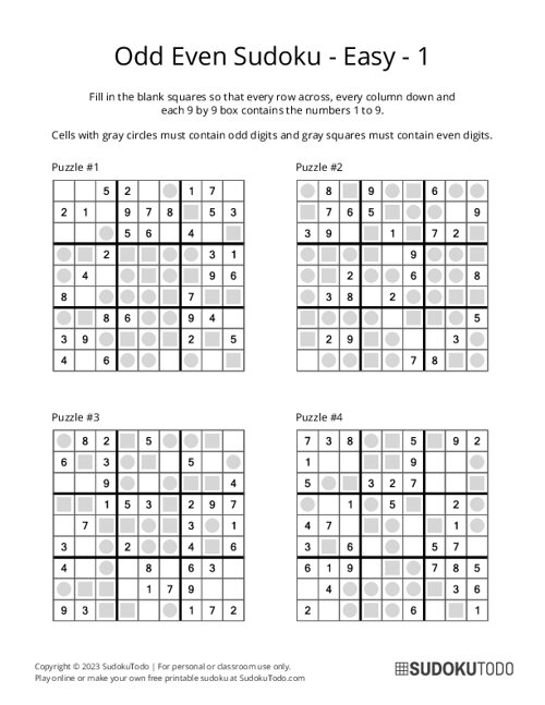 Odd Even Sudoku - Easy - 1
