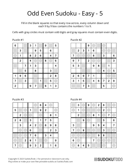 Odd Even Sudoku - Easy - 5