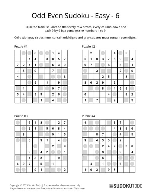 Odd Even Sudoku - Easy - 6