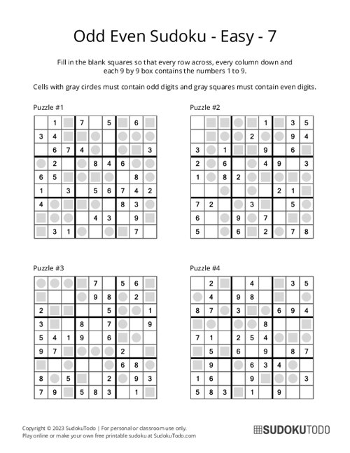 Odd Even Sudoku - Easy - 7