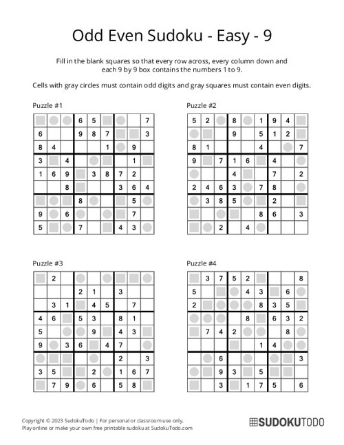 Odd Even Sudoku - Easy - 9