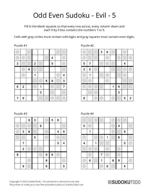 Odd Even Sudoku - Evil - 5