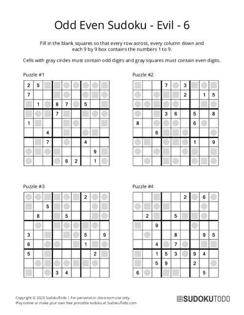 Odd Even Sudoku - Evil - 6