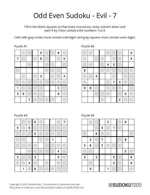Odd Even Sudoku - Evil - 7