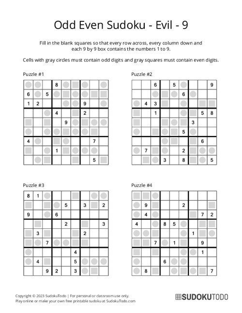 Odd Even Sudoku - Evil - 9