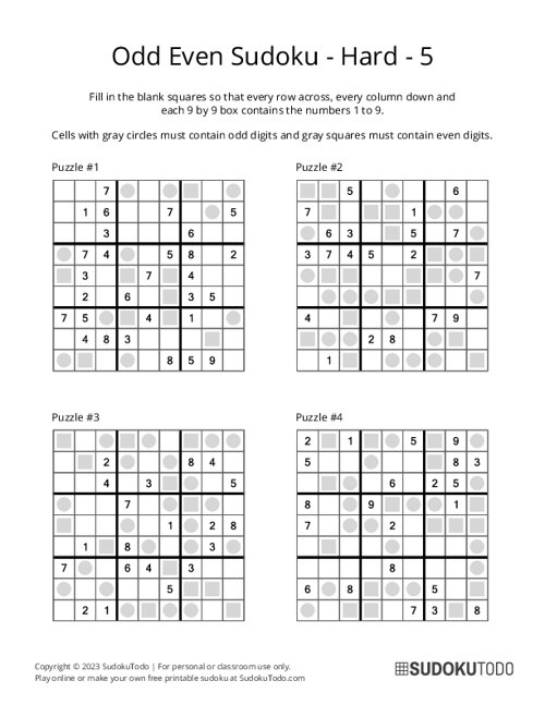 Odd Even Sudoku - Hard - 5