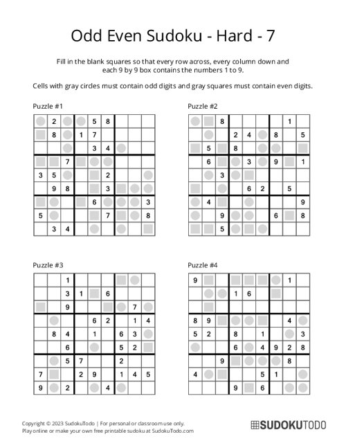 Odd Even Sudoku - Hard - 7