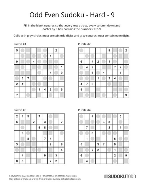 Odd Even Sudoku - Hard - 9