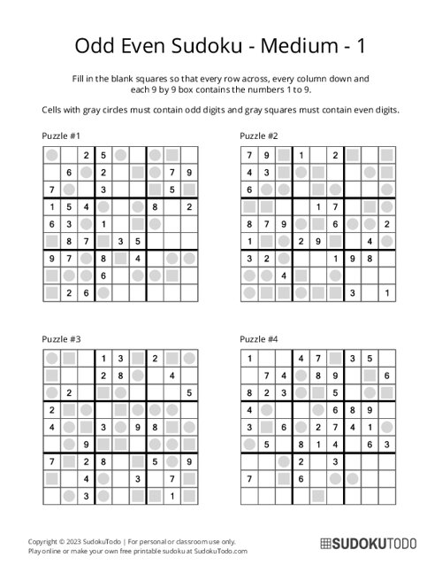 Odd Even Sudoku - Medium - 1