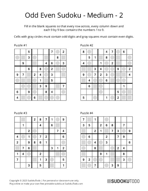 Odd Even Sudoku - Medium - 2