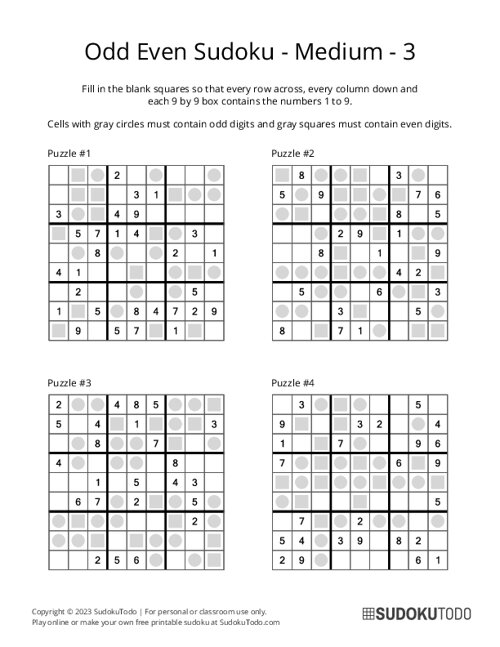 Odd Even Sudoku - Medium - 3