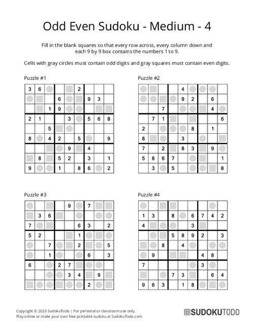 Odd Even Sudoku - Medium - 4