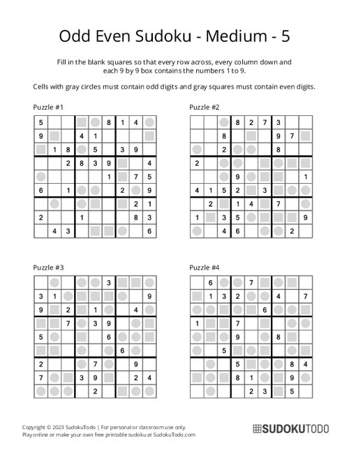 Odd Even Sudoku - Medium - 5