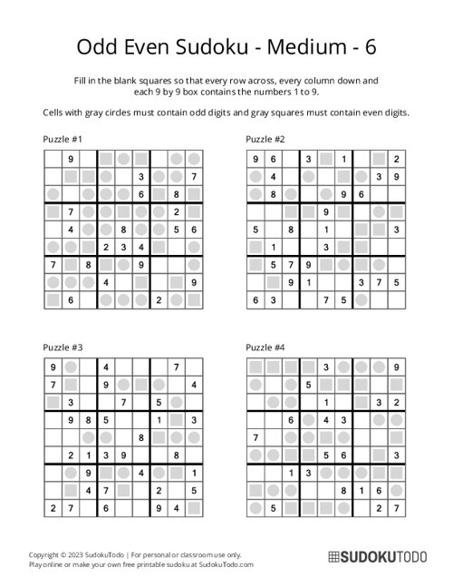 Odd Even Sudoku - Medium - 6