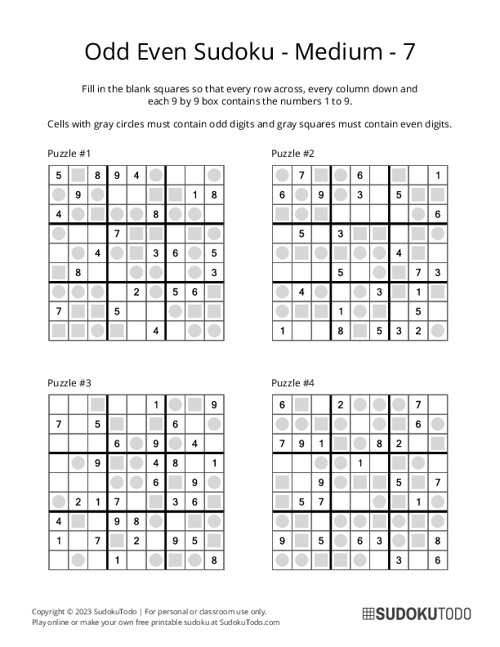 Odd Even Sudoku - Medium - 7