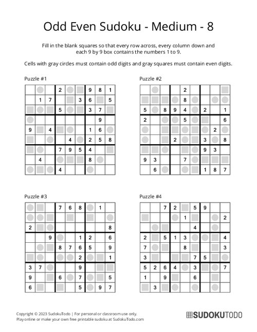 Odd Even Sudoku - Medium - 8