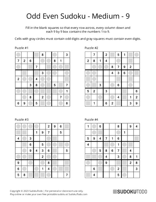 Odd Even Sudoku - Medium - 9