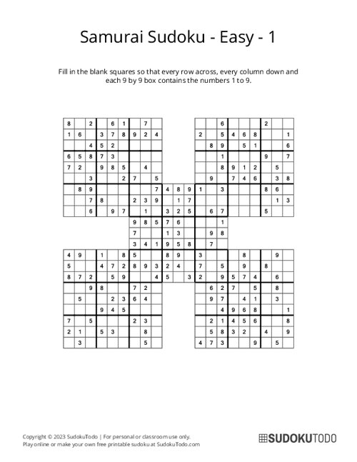 Samurai Sudoku - Easy - 1